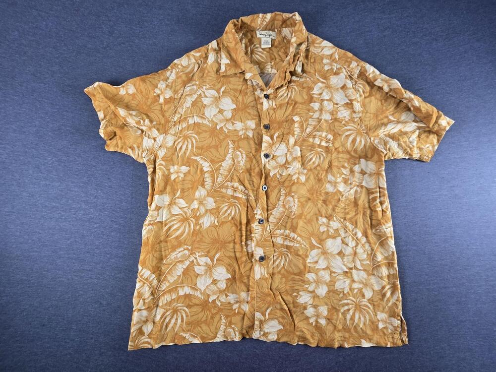 Panama Jack Shirt Mens XL Orange Floral Short Sleeve Button Up Hawaiian Tropical